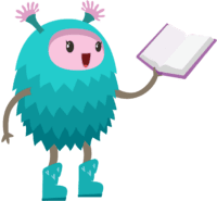 cartoon character with book